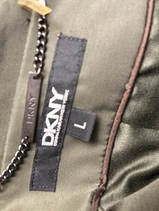 DKNY Olive Green Lightweight Trench Coat Women’s Large Classic Jacket - Picture 4 of 5